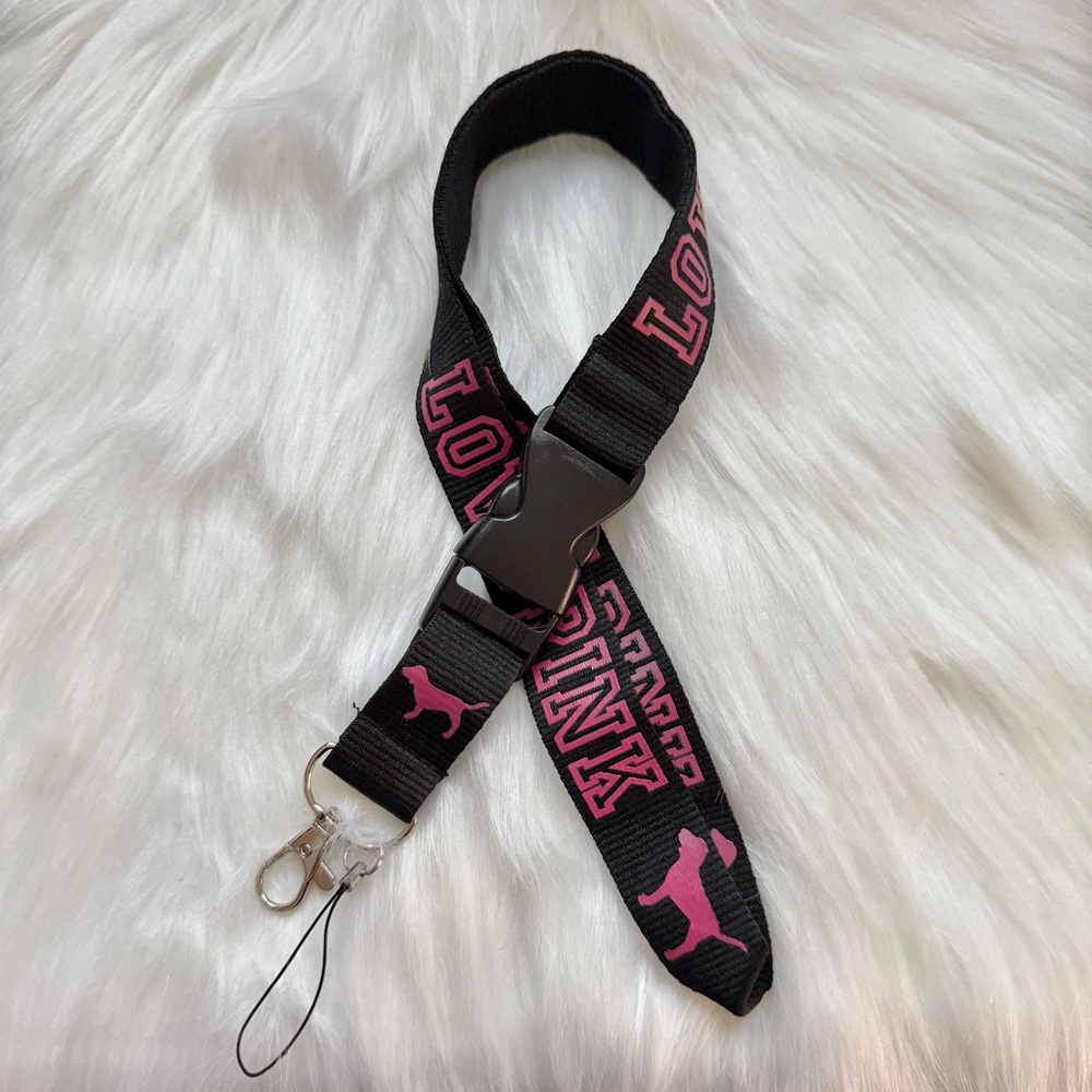 LOVE PINK Victoria secret Detachable Lanyard Black and pink